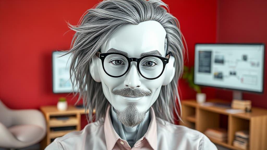 Man working in a modern office with multiple monitors and red wall